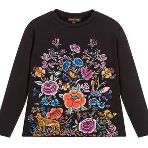 Roberto Cavalli Girls Embroidered Black Top NWT